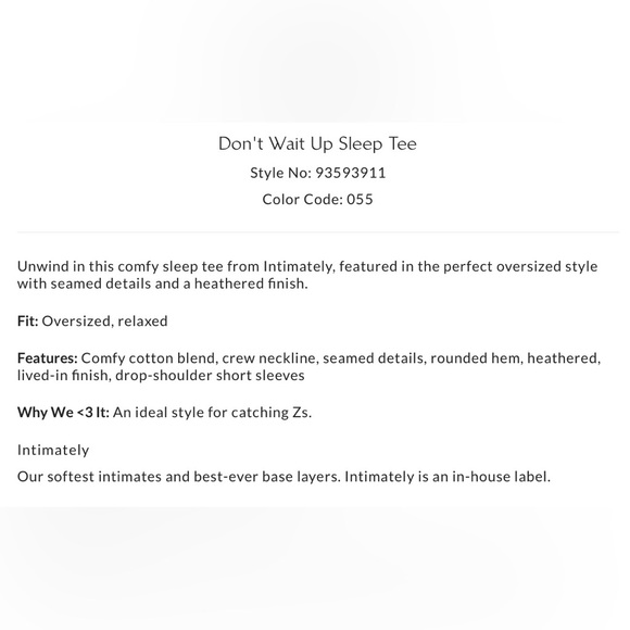 NWT Free People Intimately S Don’t Wait Up Sleep Tee in Gray Lilac Combo New $60 - Picture 4 of 5